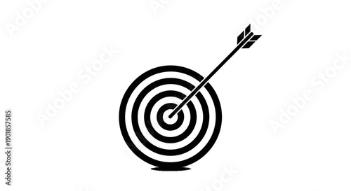 A black and white illustration of an arrow hitting the bullseye of a target.