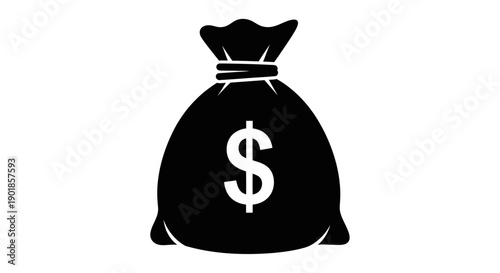 A black silhouette of a money bag with a dollar sign on it, representing wealth and finance.
