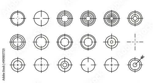 A collection of various crosshair and reticle designs, representing targeting and aiming systems.