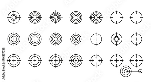 A collection of various crosshair and target icons, representing aiming and precision in a graphic design context.