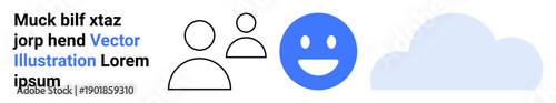 Communication, digital interaction, teamwork, positivity, social media, weather updates. Simple icon set two people outlines, a blue happy face and a minimalistic cloud. Communication and digital