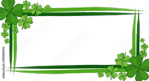 Green Clover Border Frame with Brush Strokes and Copy Space for St. Patrick's Day