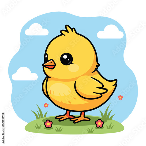 Cute Chick on Grassy Hill