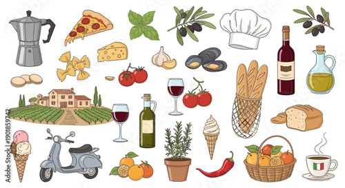 Authentic Italian Food and Drink Collection: Pizza, Pasta, Wine, Olive Oil & More