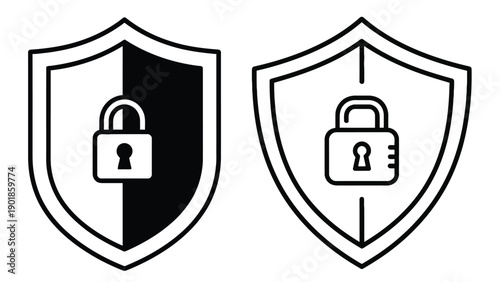Professional cybersecurity shield icons with padlocks for data protection privacy compliance and modern information technology security business branding resources.