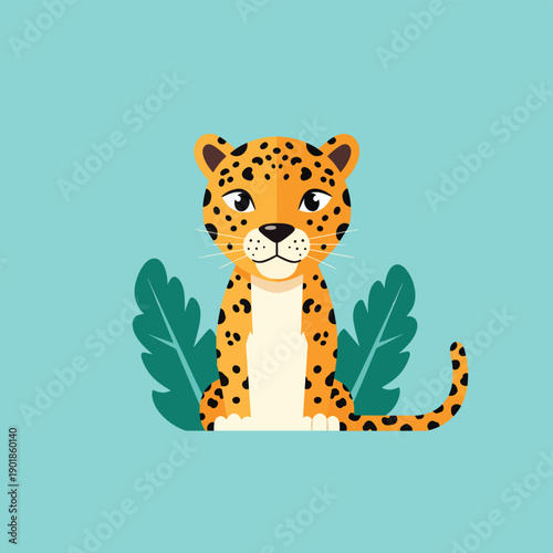 Cute Leopard with Leaves