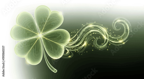 Lucky Clover and Swirling Lights - Symbol of Good Fortune and Magic