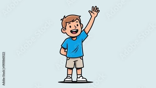 Friendly Cartoon Boy Waving Hello, Happy Child Greeting