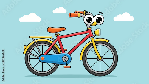 Funny Cartoon Bicycle with Big Googly Eyes and Smiling Face, Kids Transport