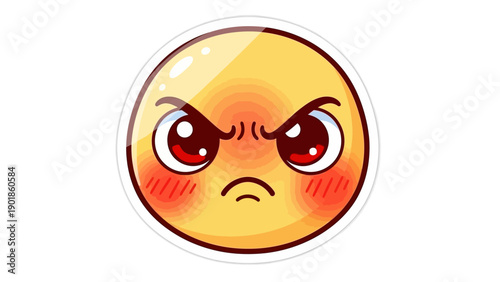 Furious Emoji Face with Red Cheeks and Angry Eyes, Cartoon Style