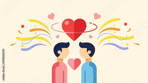Gay Couple Love Heart Celebration Flat Illustration
