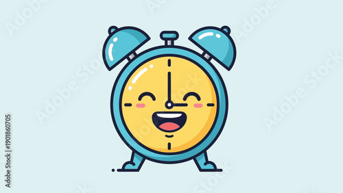 Happy Cartoon Alarm Clock Character - Cute Time Reminder
