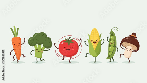 Happy Dancing Vegetables and Mushroom Cartoon Characters