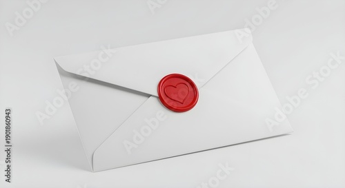 Love Letter Envelope with Heart Seal Isolated on White Background