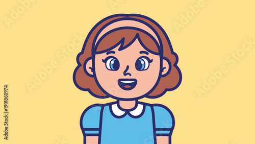 Happy Girl Cartoon Character, Smiling Child Avatar, Cheerful Kid Portrait