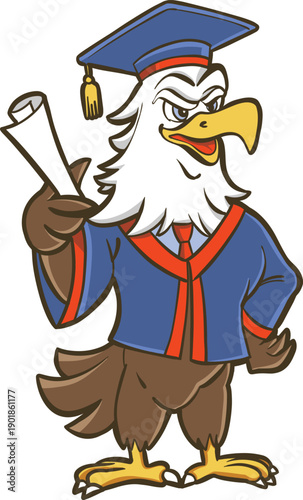 Graduation Eagle Mascot Holding Diploma Cartoon Clipart