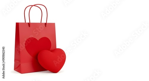 Valentine Gift Bag with Heart Design Isolated on White Background