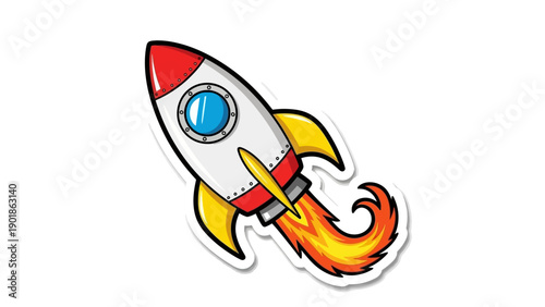 Retro Rocket Ship Launching with Fiery Exhaust