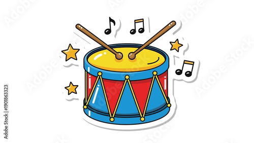 Toy Drum with Drumsticks, Musical Notes & Stars - Fun Celebration