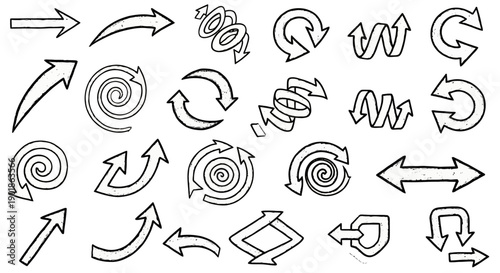 A collection of hand-drawn arrows in various styles and directions, illustrating movement and directionality.