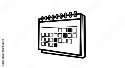 A simple black and white line drawing of a desk calendar with some days marked.