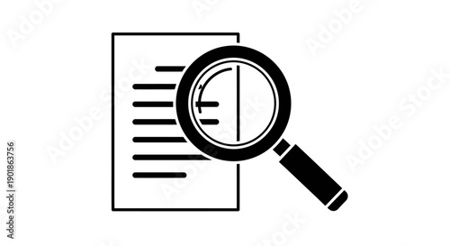 A magnifying glass is placed over a document, highlighting a section of text.
