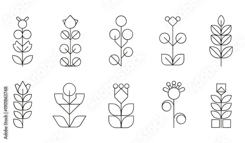 Set of Ten Black and White Simple Line Kitchen Garden and Cooking Tool