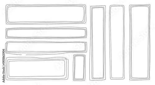 A collection of hand-drawn rectangular frames with a sketchy, organic feel, presented in various sizes and orientations.