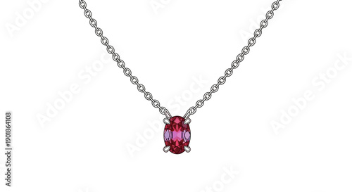 Oval Ruby Red Gemstone Pendant on Silver Chain, in bright studio.