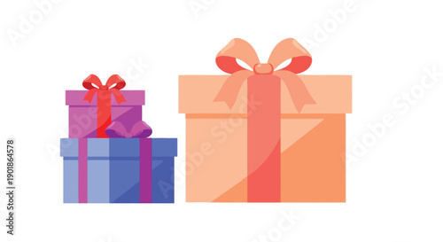Assortment of brightly colored wrapped gift boxes tied with decorative ribbons