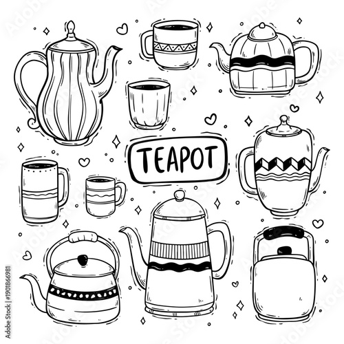 Cute Teapot and Teacup Doodle Illustration Collection