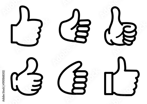 いいね評価用 グッドサイン線画アイコンセット Web・アプリUI向けシンプル素材