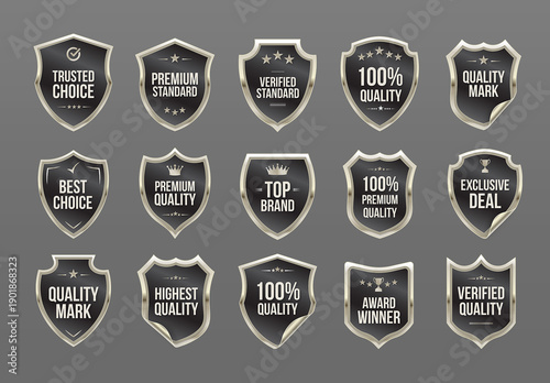 Shield Label Badge Vector Set ft Quality Badges, Guarantee Labels, Award Certification & Trust Seals