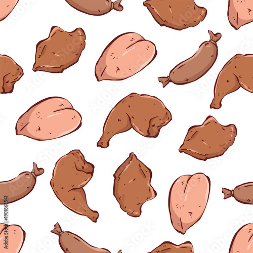 Seamless pattern of raw chicken meat illustration