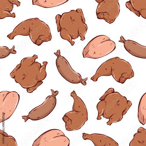 Seamless pattern of raw chicken meat illustration
