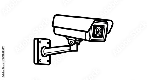 A black and white illustration of a security camera mounted on a wall bracket.