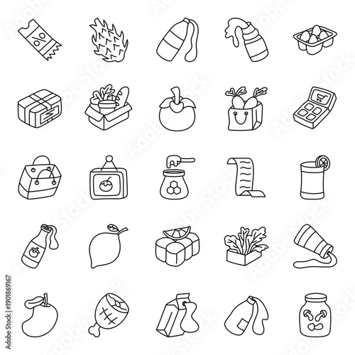 Set of Grocery vol 2 doodle icons. Vector Hand drawn isolated objects.