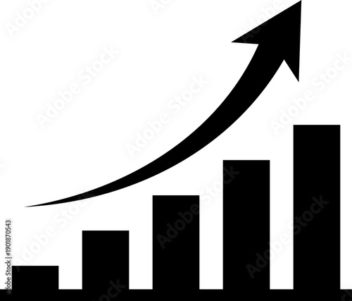 Growing bar . Business graphs and charts icon. Statistics and analytics vector icon. Statistic and data, charts diagrams, money, down or up arrow. Vector illustration