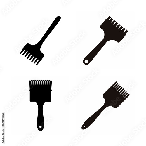 Four types of paint brushes displayed in a simple black and white illustration.