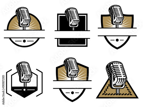 Badge Microphone Podcast Old School Insignia