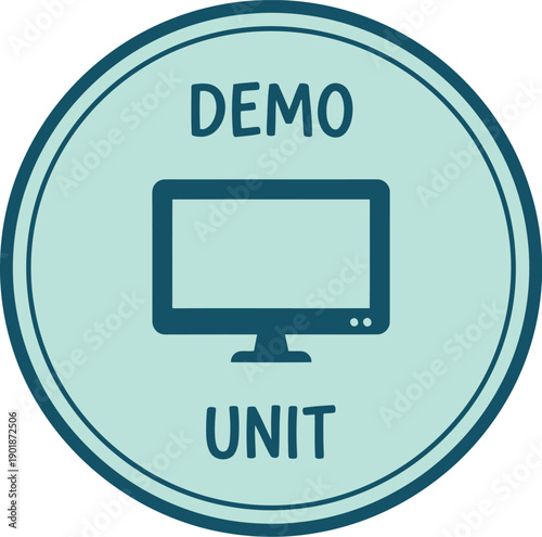 Demo Unit Icon with Computer Monitor Symbol in Blue Circular Badge for Technology Display
