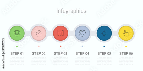Infographic 6 options design elements for your business data. Vector Illustration.