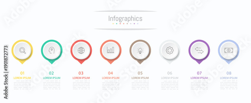 Infographic 8 options design elements for your business data. Vector Illustration.