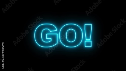 Animated of 3 2 1 go countdown animation on black screen. Glowing neon 321 go time limit animation. Game concept.