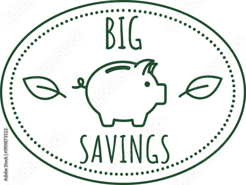 Minimalist Piggy Bank Icon with Big Savings Text for Financial Promotions and Budget Marketing