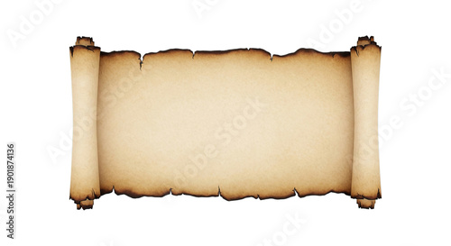 Obraz na plátne Ancient parchment scroll with aged and rolled edges isolated on transparent back
