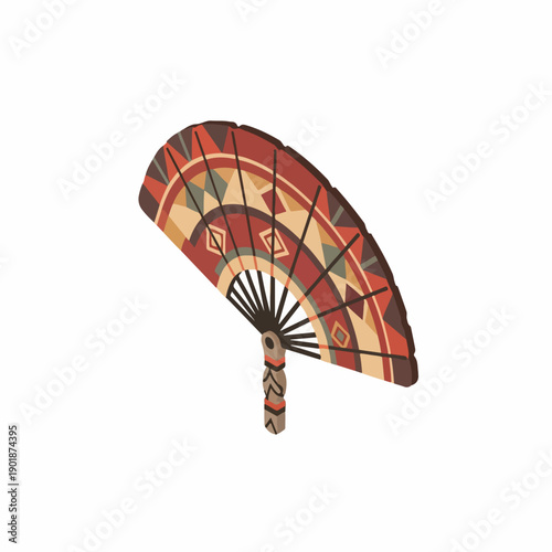 Isometric Detailed Patterned Folding Paper Hand Fan Decorative Object