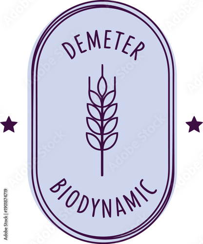 Demeter biodynamic certification label with wheat symbol for organic agriculture and eco-friendly food packaging