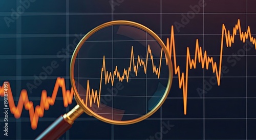 Wallpaper Mural Analyzing market trends with a magnifying glass on a graph showing fluctuations Torontodigital.ca