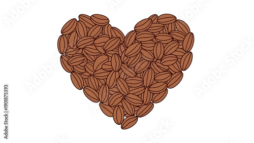 Delightful heart-shaped arrangement of rich brown coffee beans, perfect for expressing love for invigorating morning rituals and comforting coffee culture